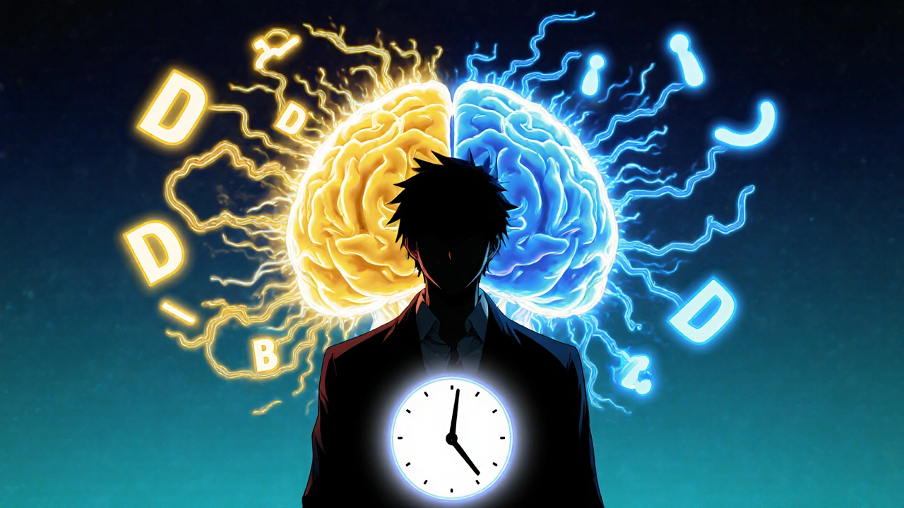 Brain split view with dopamine and serotonin symbols affecting a man&#039;s silhouette.