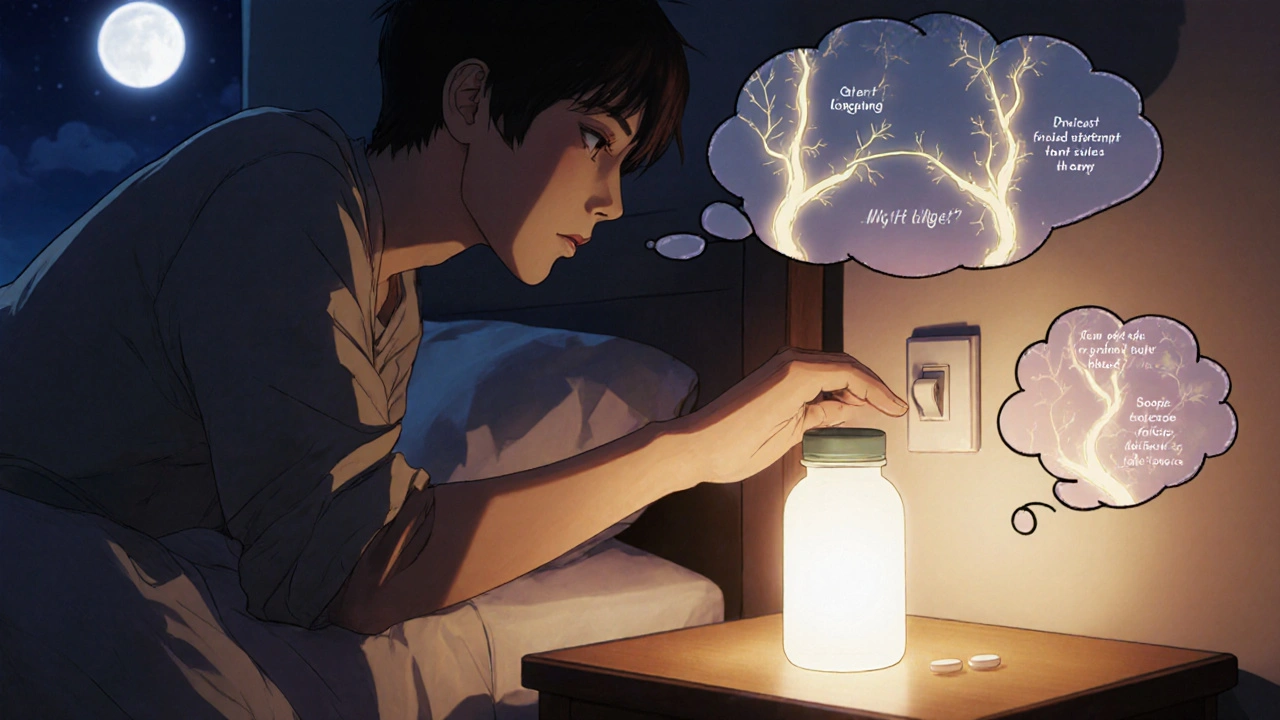 Nighttime pill taken after turning off bathroom light.