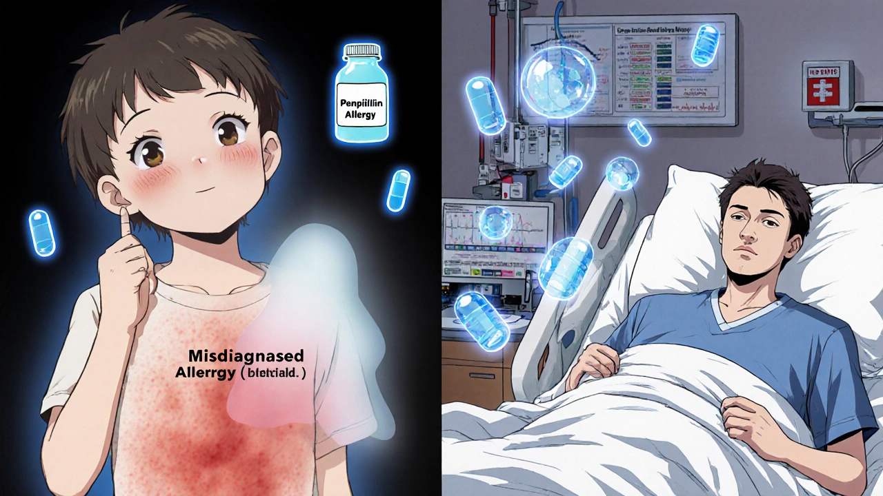 Split manga panel: fading childhood allergy label vs. adult undergoing safe oral desensitization with dosage visualization.