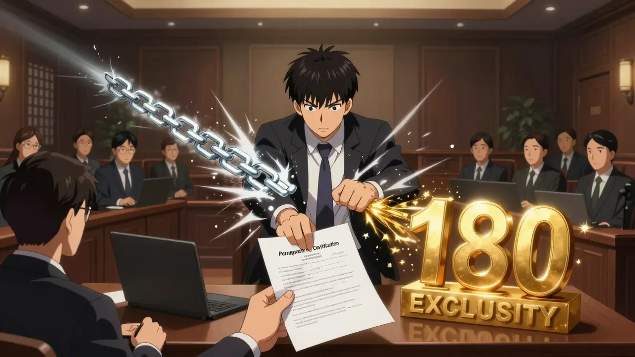 Lawyer slamming Paragraph IV certification in court, splitting paths of legal delay and exclusivity.